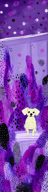 Free purple bookmark featuring a dog by himself